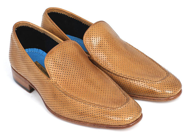 Paul Parkman Perforated Leather Loafers Beige Shoes (ID#874-BEJ)