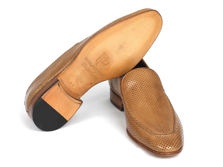 Paul Parkman Perforated Leather Loafers Beige Shoes (ID#874-BEJ)