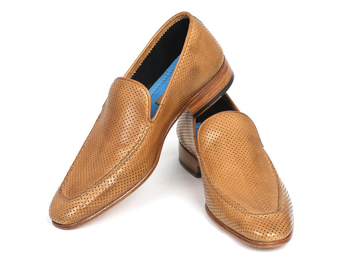 Paul Parkman Perforated Leather Loafers Beige Shoes (ID#874-BEJ)