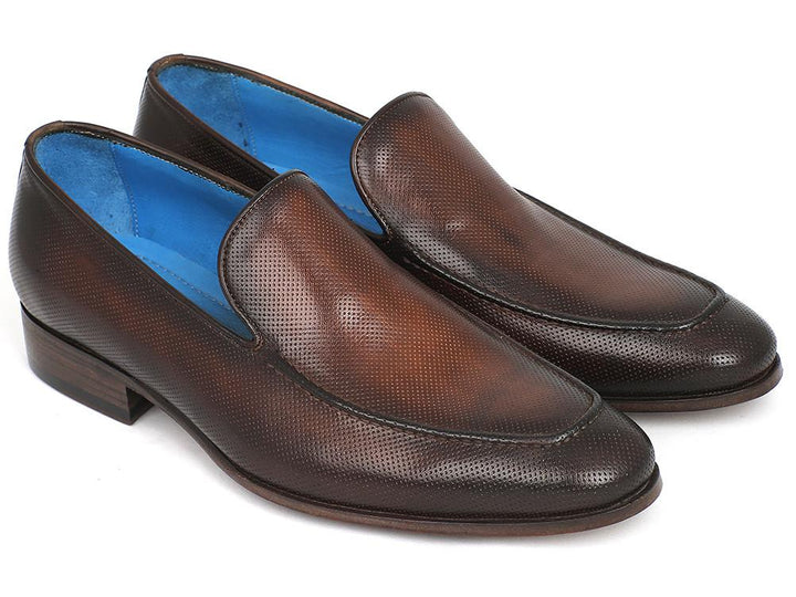 Paul Parkman Perforated Leather Loafers Brown Shoes (ID#874-BRW) Size 9-9.5 D(M) US