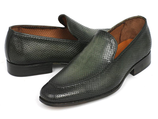 Paul Parkman Perforated Leather Loafers Green Shoes (ID#874-GRN)