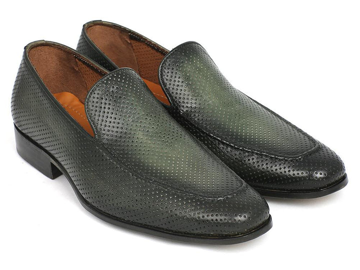Paul Parkman Perforated Leather Loafers Green Shoes (ID#874-GRN)