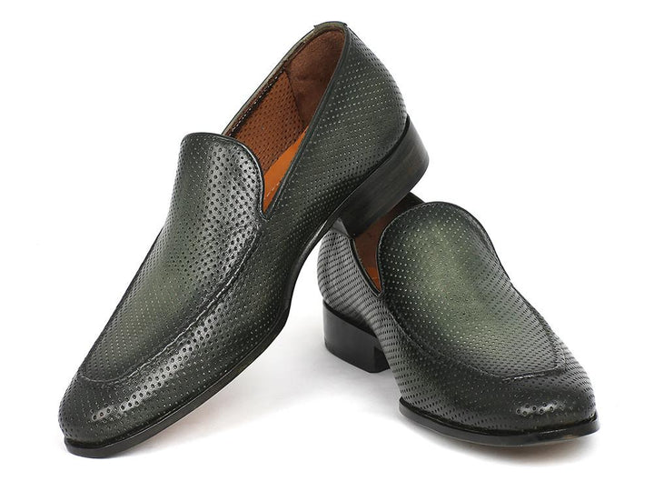 Paul Parkman Perforated Leather Loafers Green Shoes (ID#874-GRN) Size 10.5-11 D(M) US