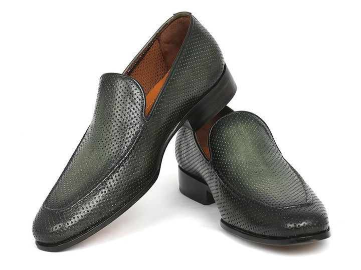 Paul Parkman Perforated Leather Loafers Green Shoes (ID#874-GRN) Size 9.5-10 D(M) US