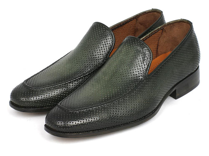 Paul Parkman Perforated Leather Loafers Green Shoes (ID#874-GRN)