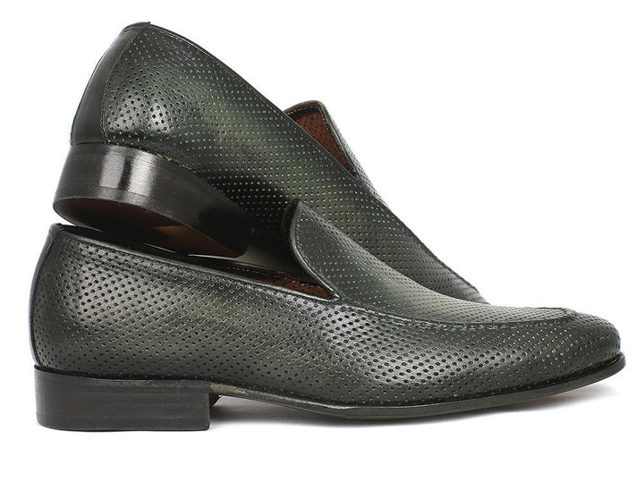 Paul Parkman Perforated Leather Loafers Green Shoes (ID#874-GRN) Size 11.5 D(M) US