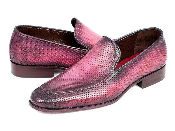 Paul Parkman Perforated Leather Loafers Purple Shoes (ID#874-PURP)