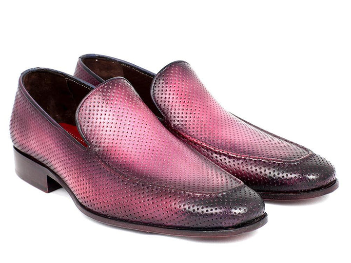 Paul Parkman Perforated Leather Loafers Purple Shoes (ID#874-PURP) Size 7.5 D(M) US