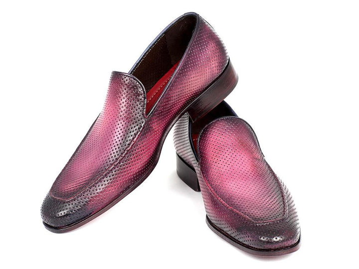 Paul Parkman Perforated Leather Loafers Purple Shoes (ID#874-PURP) Size 10.5-11 D(M) US