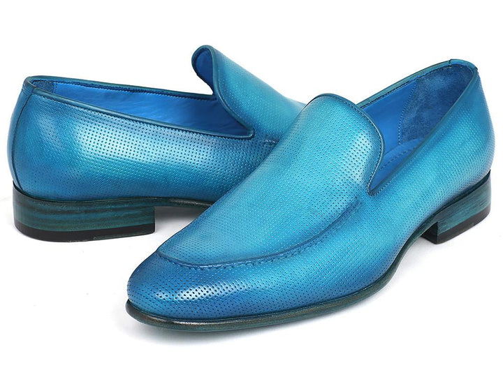 Paul Parkman Perforated Leather Loafers Turquoise Shoes (ID#874-TRQ) Size 7.5 D(M) US