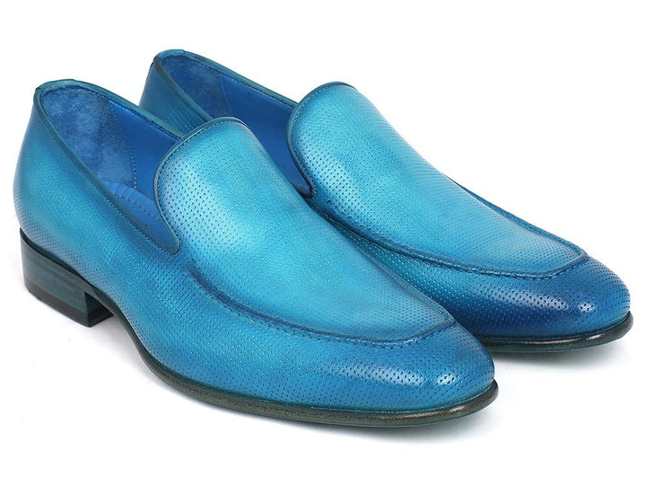 Paul Parkman Perforated Leather Loafers Turquoise Shoes (ID#874-TRQ)