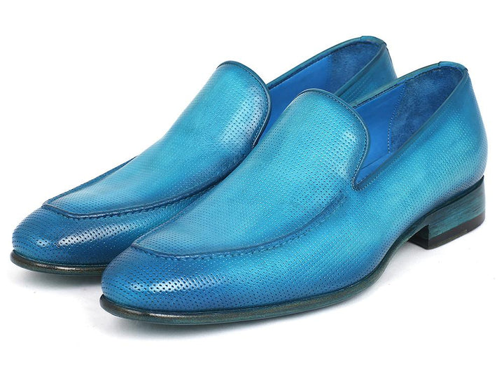 Paul Parkman Perforated Leather Loafers Turquoise Shoes (ID#874-TRQ)