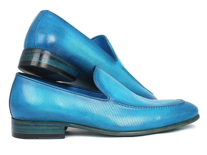 Paul Parkman Perforated Leather Loafers Turquoise Shoes (ID#874-TRQ) Size 13 D(M) US