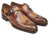Paul Parkman Wingtip Single Monkstraps Brown & Camel Shoes (ID#98F54-BRW) Size 7.5 D(M) US