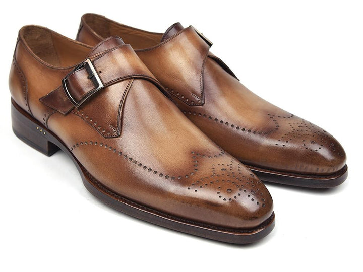 Paul Parkman Wingtip Single Monkstraps Brown & Camel Shoes (ID#98F54-BRW) Size 7.5 D(M) US