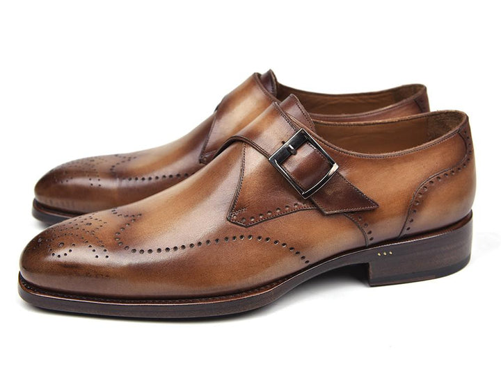 Paul Parkman Wingtip Single Monkstraps Brown & Camel Shoes (ID#98F54-BRW) Size 11.5 D(M) US