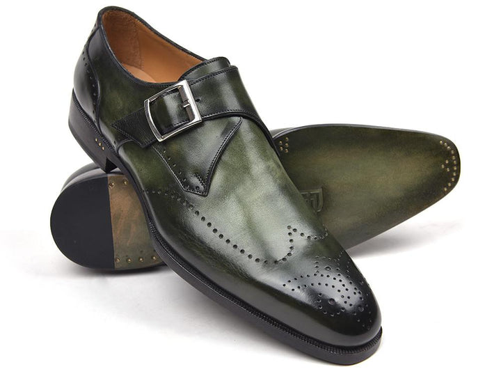 Paul Parkman Wingtip Single Monkstraps Green Shoes (ID#98F54-GRN) Size 7.5 D(M) US