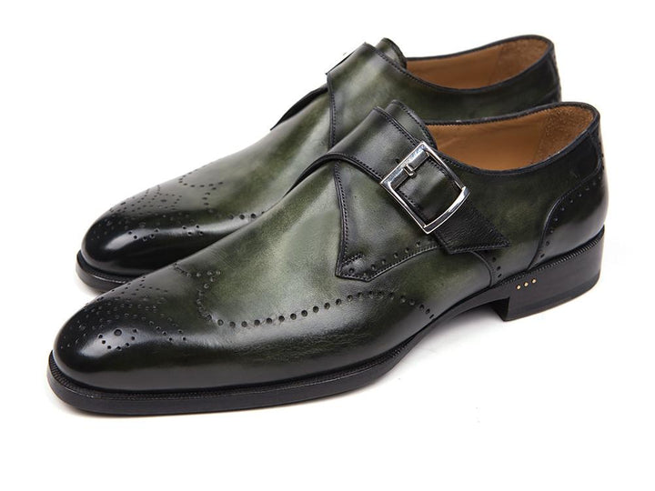 Paul Parkman Wingtip Single Monkstraps Green Shoes (ID#98F54-GRN) Size 9-9.5 D(M) US