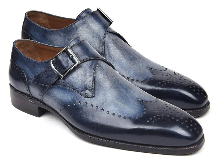 Paul Parkman Wingtip Single Monkstraps Navy Shoes (ID#98F54-NVY) Size 9-9.5 D(M) US