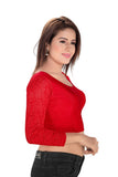 Designer Red Non-Padded Lycra Stretchable Elbow Sleeves Saree Blouse Crop Top (A-12-Red)