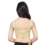 Designer Shimmer Gold Non-Padded Stretchable Round Neck Sleeveless Saree Blouse Crop Top (A-36-Gold)
