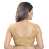 Designer Rose-Gold Lycra Non-Padded Stretchable Sleeveless Saree Blouse Crop Top (A-36-ROSE-GOLD)