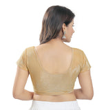 Designer Rose-Gold Lycra Non-Padded Stretchable Short Sleeves Saree Blouse Crop Top (A-37-ROSE-GOLD)