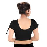 Designer Black Non-Padded Stretchable Round Neck Short Sleeves With Dori Saree Blouse Crop Top (A-69-Black)
