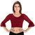 Designer Maroon Cotton Non-Padded Stretchable Round Neck Elbow Sleeves With Frills Saree Blouse Crop Top (A-72-Maroon)