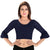 Designer Navy-Blue Cotton Non-Padded Stretchable Round Neck Elbow Sleeves With Frills Saree Blouse Crop Top (A-72-Navy-Blue)