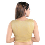 Designer Gold Non-Padded Stretchable Boat Neck Sleeveless Saree Blouse Crop Top (A-79-Gold)