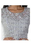 Light Green Floral Rexin Embroidered Blouse with an Asymmetrically Layered Lehenga paired with a Dupatta