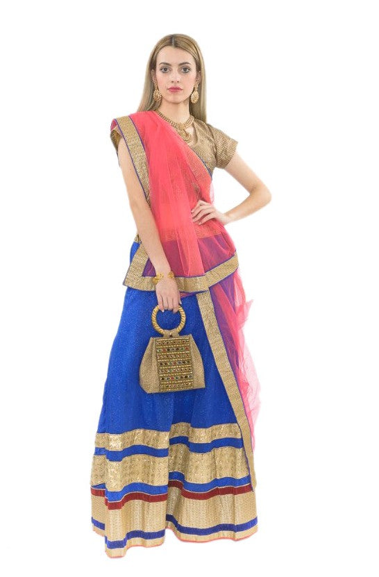 Dazzling Royal Blue and Pink Lehenga-SNT11094