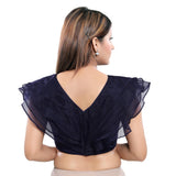 Trendy Navy Blue Designer Indian Saree Blouse Choli with V-Neck (B-01NS-Navy Blue)