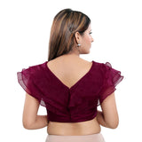 Trendy Wine Designer Indian Saree Blouse Choli with V-Neck (B-01NS-Wine)