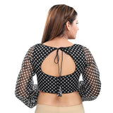 Stylish Black Organza Polka Dot Designer Indian Boat Neck Saree Blouse Choli (B-16FS-BLACK)