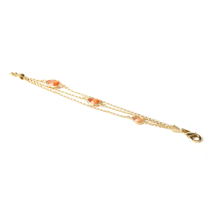 Rivka Friedman 18K Gold Clad Multiple Row Petite 3 Station Orange Cat's Eye Crystal Bracelet