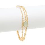 Rivka Friedman 18K Gold Clad Multiple Row Petite 3 Station Faceted Rose Quartz-New Jade-Grey Chalcedony Bracelet