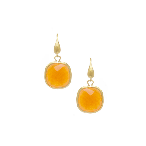 Rivka Friedman 18K Gold Clad Faceted Orange Quartzite Cushion Shape Dangle Earrings