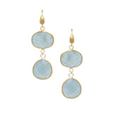 Rivka Friedman 18K Gold Clad Faceted Caribbean Blue Quartzite East/West Top and Teardrop Bottom Satin Hook Earrings