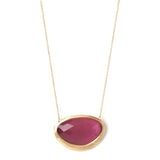 Rivka Friedman 18K Gold Clad Faceted Raspberry Cat's Eye Crystal Pendant Necklace