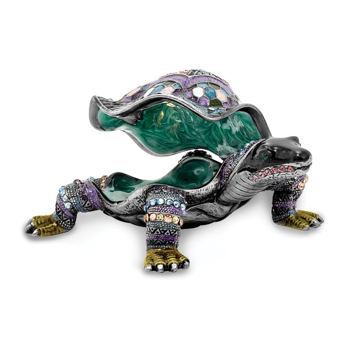 Bejeweled Azure Turtle Trinket Box with Charm Pendant