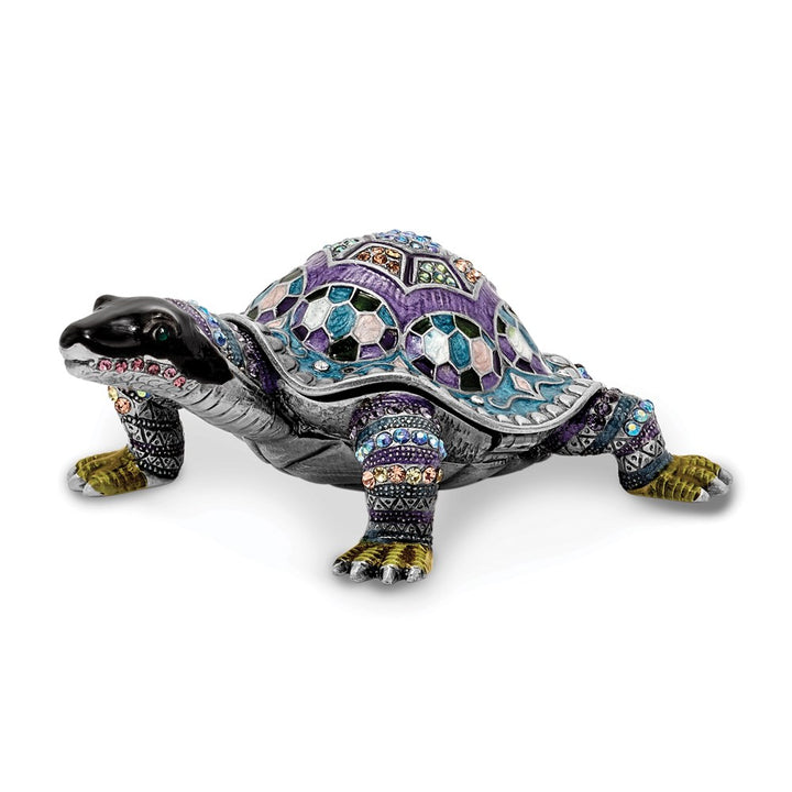 Bejeweled Azure Turtle Trinket Box with Charm Pendant