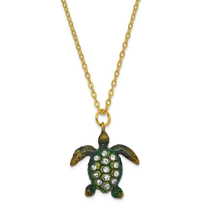 Bejeweled Sea Turtle w/Heart Trinket Box with Charm Pendant