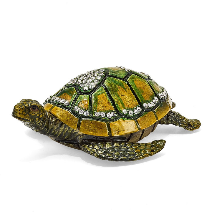 Bejeweled Sea Turtle w/Heart Trinket Box with Charm Pendant