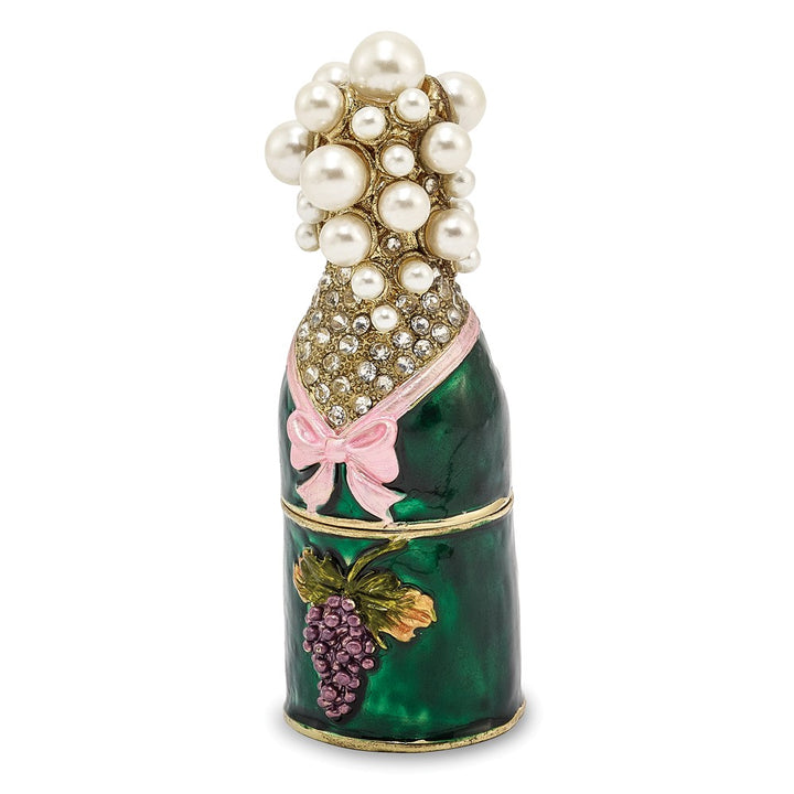 Bejeweled Champagne Bottle Trinket Box with Charm Pendant