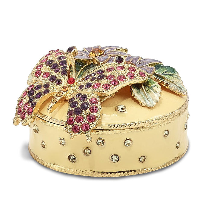 Bejeweled Flowered Butterfly Trinket Box with Charm Pendant