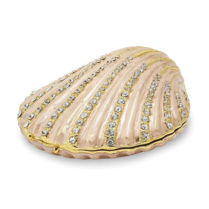 Bejeweled Clam Shell Trinket Box with Charm Pendant