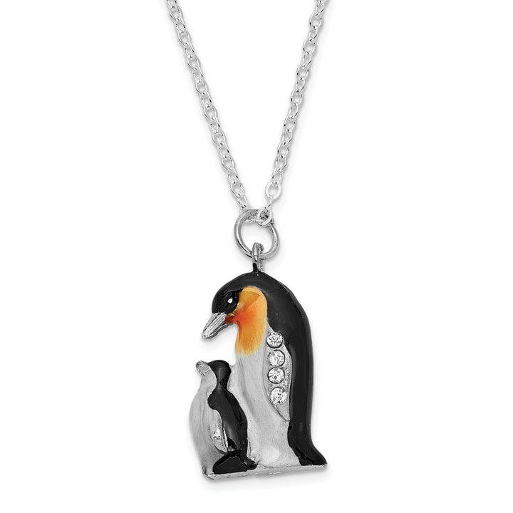 Bejeweled Emperor Penguin & Baby Trinket Box with Charm Pendant