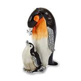 Bejeweled Emperor Penguin & Baby Trinket Box with Charm Pendant